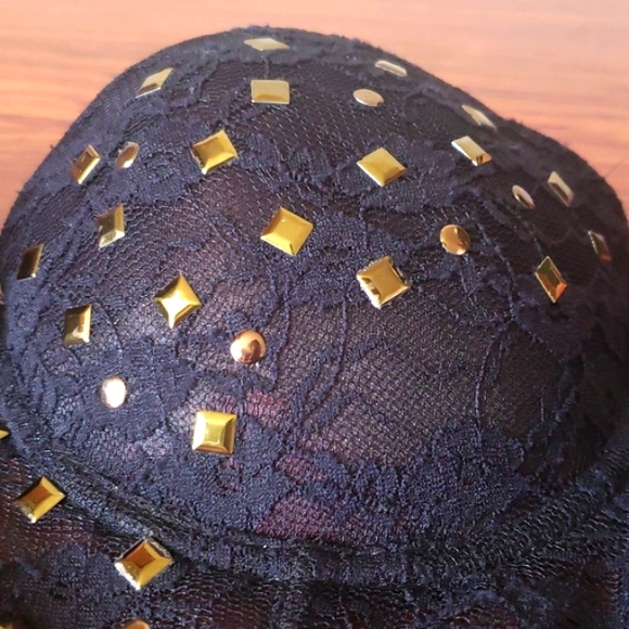 Bikini Swim Top Push Up Black Lace Gold Tone Metal Studded Women's Size 36B. - Picture 11 of 14
